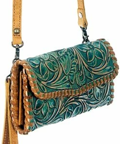 American Darling Bags Turquoise Tooled Clutch W/ Shoulder Strap