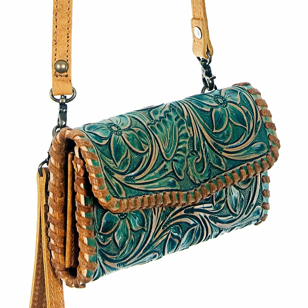 American Darling Bags Turquoise Tooled Clutch W/ Shoulder Strap