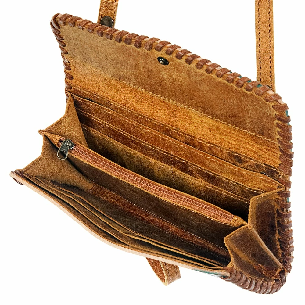 American Darling Bags Turquoise Tooled Clutch W/ Shoulder Strap