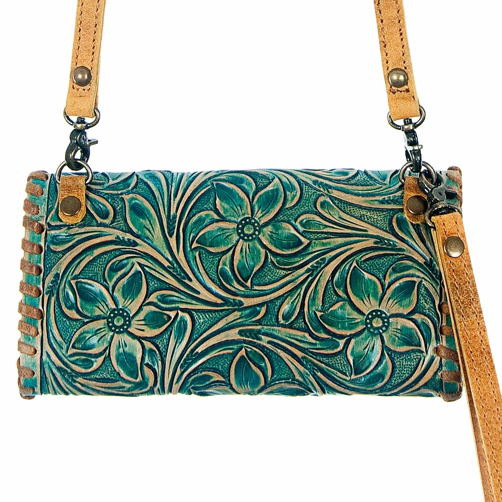 American Darling Bags Turquoise Tooled Clutch W/ Shoulder Strap
