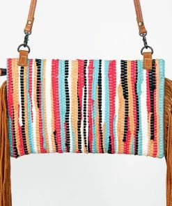 American Darling Multi-Striped Woven Clutch W/ Fringe Bags