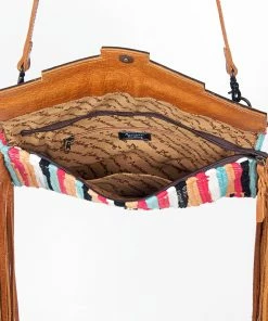 American Darling Multi-Striped Woven Clutch W/ Fringe Bags