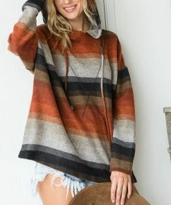 Bucketlist Striped Soft Brushed Long Sleeves Hoodie Top