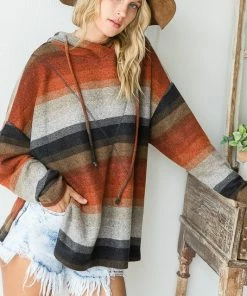 Bucketlist Striped Soft Brushed Long Sleeves Hoodie Top