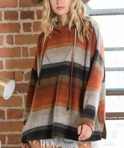 Bucketlist Striped Soft Brushed Long Sleeves Hoodie Top