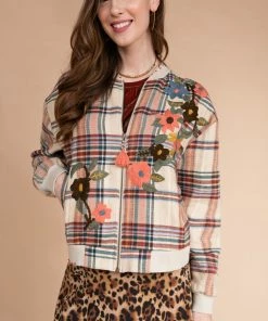Ivy Jane Ladies Bomber Jacket With Floral Embroidery