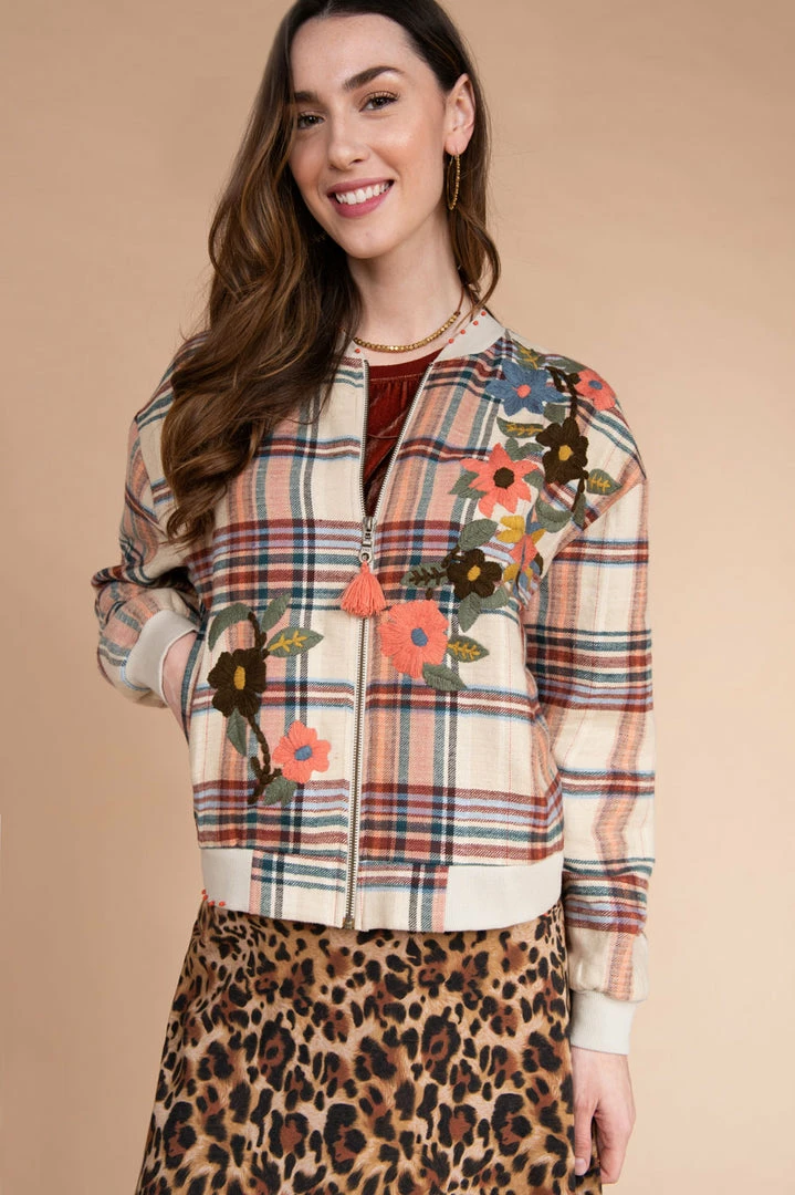 Ivy Jane Ladies Bomber Jacket With Floral Embroidery