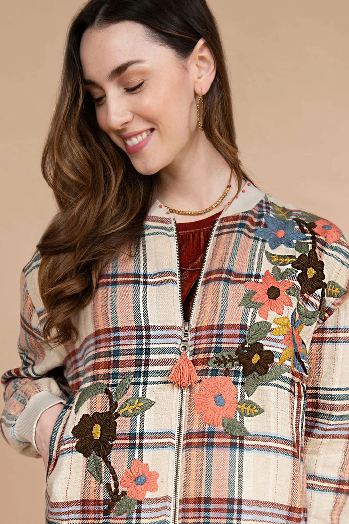 Ivy Jane Ladies Bomber Jacket With Floral Embroidery