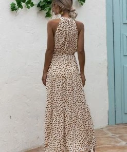 Miss Sparkling Cream/ Brown Halter Dress Ladies