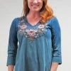 Caite Dark Teal Tie Dye Mid Sleeve Top Blouses