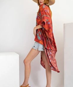 Scarlet Easel Scarf Kimono Printed Rayon Dusters - Kimonos