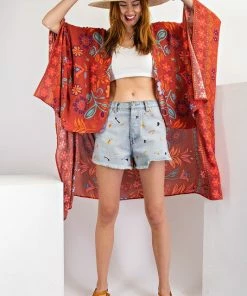 Scarlet Easel Scarf Kimono Printed Rayon Dusters - Kimonos