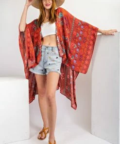 Scarlet Easel Scarf Kimono Printed Rayon Dusters - Kimonos