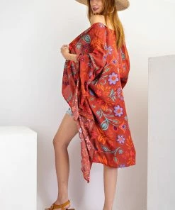 Scarlet Easel Scarf Kimono Printed Rayon Dusters - Kimonos
