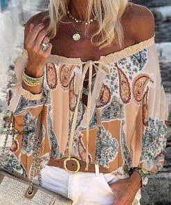 Today Fashion Off The Shoulder Bohemian Ruched Blouse