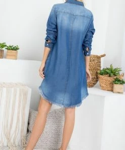 American Chic RAW HEM WASHED DENIM TUNIC DRESS Dresses