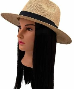 Andrea Bijoux BLACK BAND ACCENT STRAW FEDORA SUN HAT -2 Colors Ball Caps