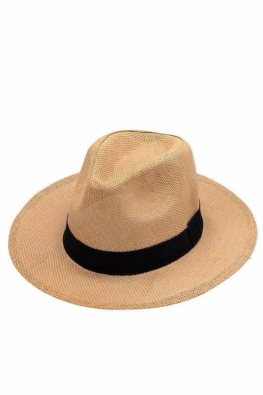 Andrea Bijoux BLACK BAND ACCENT STRAW FEDORA SUN HAT -2 Colors Ball Caps