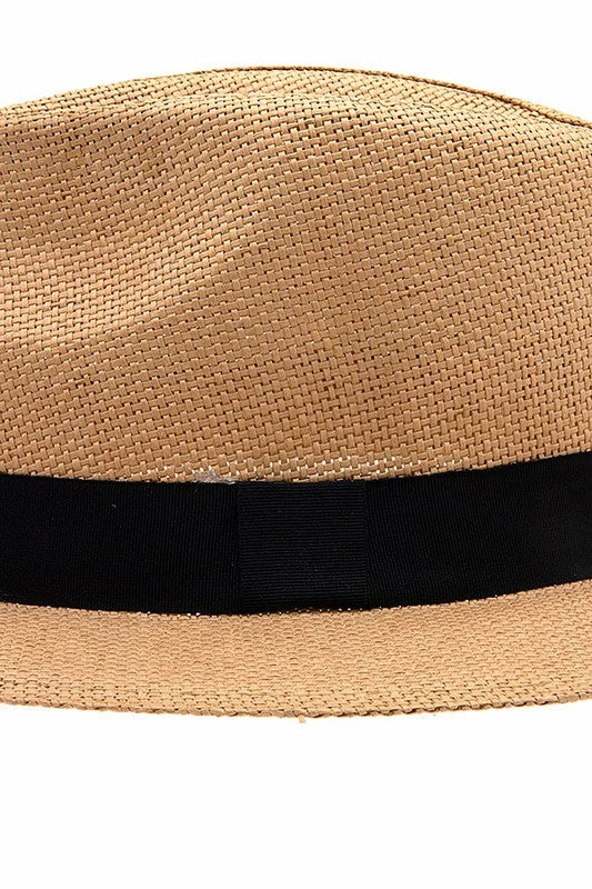 Andrea Bijoux BLACK BAND ACCENT STRAW FEDORA SUN HAT -2 Colors Ball Caps