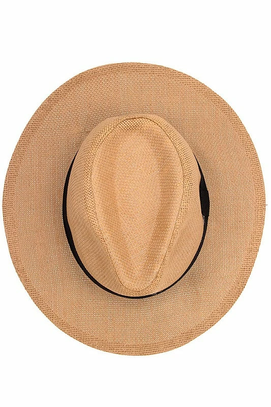 Andrea Bijoux BLACK BAND ACCENT STRAW FEDORA SUN HAT -2 Colors Ball Caps