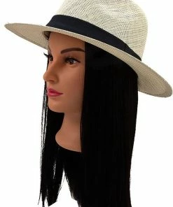 Andrea Bijoux BLACK BAND ACCENT STRAW FEDORA SUN HAT -2 Colors Ball Caps