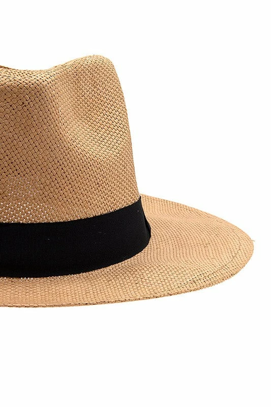 Andrea Bijoux BLACK BAND ACCENT STRAW FEDORA SUN HAT -2 Colors Ball Caps