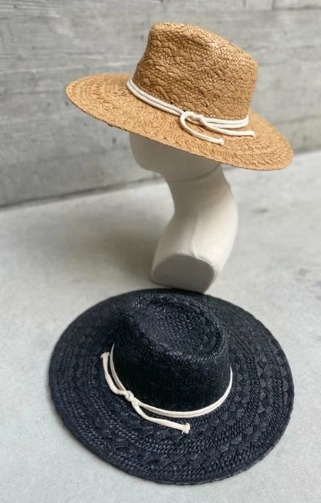 Love & Thyme Traditional Weave Straw Hat With Cord String Hat Band Ball Caps