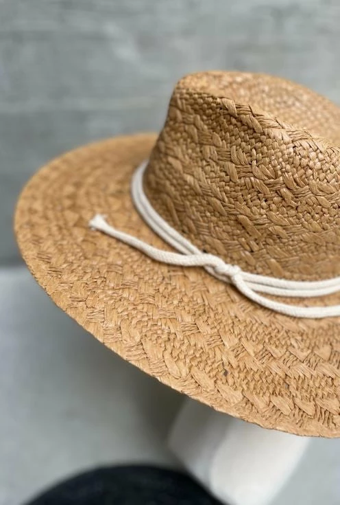 Love & Thyme Traditional Weave Straw Hat With Cord String Hat Band Ball Caps