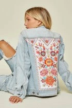 Savanna Jane Accessories Denim Jacket W/ Floral Embroidery