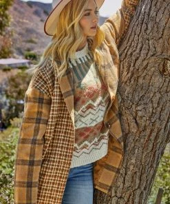 GiGio Blouses Mixed Oversize Coat With Pockets And Button