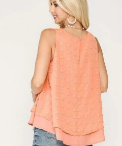 GiGio Dot Fabric Sleeveless Flowy Top With Back Keyhole