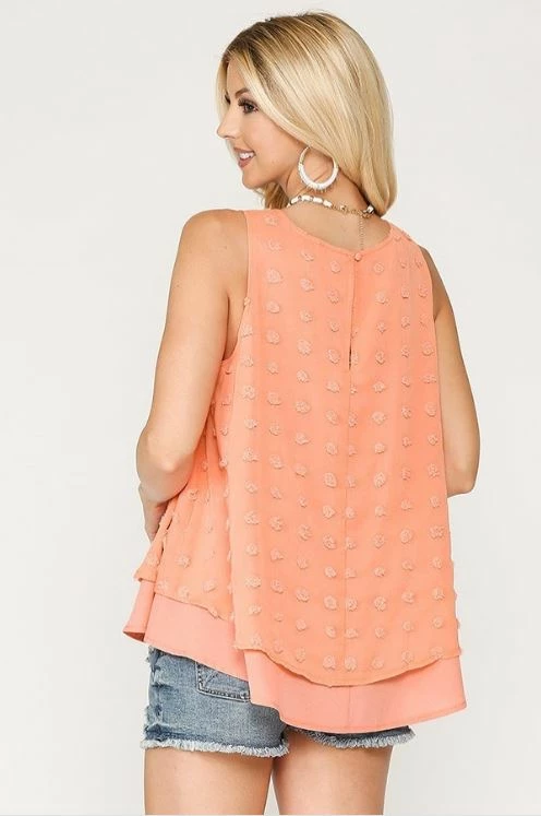 GiGio Dot Fabric Sleeveless Flowy Top With Back Keyhole