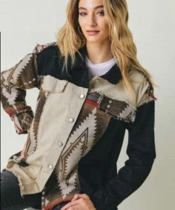 Davi&Dani Aztec Printed Button Down Shacket Jackets