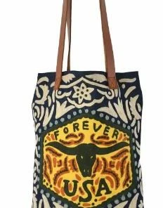 Karma Living Longhorn Tote Bag "Forever USA" 16x18x5"