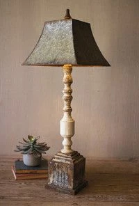 Kalalou Tall Turned Banister Lamp W/ Metal Shade Decor