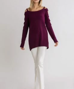 Umgee USA Boat Neck Sweater With Cutout Long Sleeves Sweater Sweaters