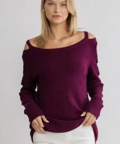 Umgee USA Boat Neck Sweater With Cutout Long Sleeves Sweater Sweaters