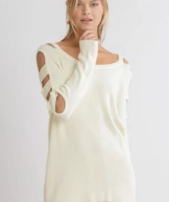 Umgee Boat Neck Sweater With Cutout Long Sleeves Sweaters
