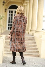 Orange Fashion Village Ladies LONG BUTTON-UP PRINTED DUSTER