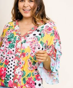 JJs Designs Floral And Polka Dot Print Top Ladies