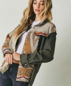 Davi&Dani Aztec Printed Button Down Shacket Jackets