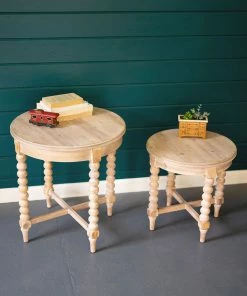 Kalalou Decor Round Wooden Side Tables With Turned Legs
