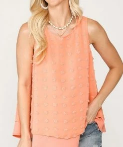 GiGio Dot Fabric Sleeveless Flowy Top With Back Keyhole