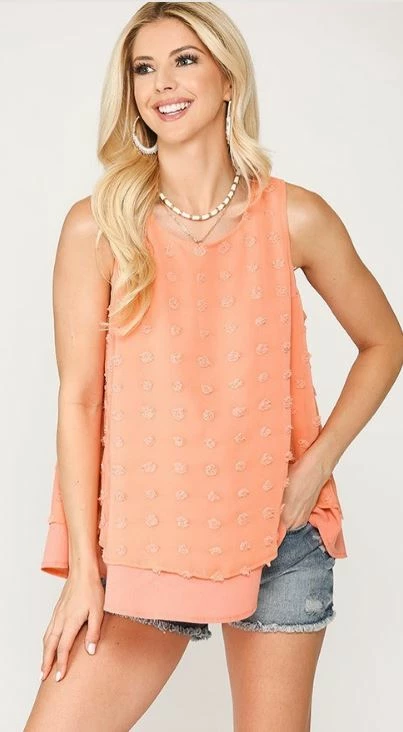GiGio Dot Fabric Sleeveless Flowy Top With Back Keyhole