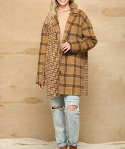GiGio Blouses Mixed Oversize Coat With Pockets And Button