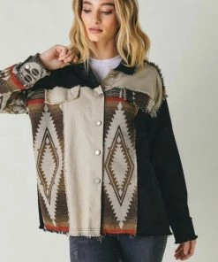 Davi&Dani Aztec Printed Button Down Shacket Jackets