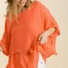 Umgee USA Tangerine Cuffed 1/2 Sleeve Layered Tunic