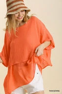 Umgee USA Tangerine Cuffed 1/2 Sleeve Layered Tunic