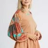 Umgee USA Mixed Print Top With Ruffle-Clay Accessories