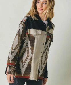 Davi&Dani Aztec Printed Button Down Shacket Jackets